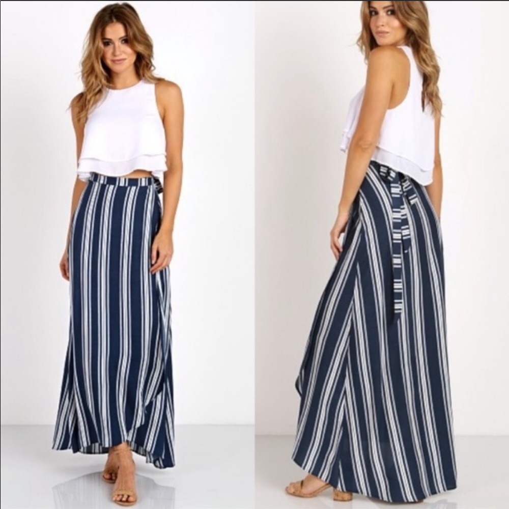 SMYM MUMU Navy White Siren Stripe Maxi Skirt Small - Picture 7 of 8